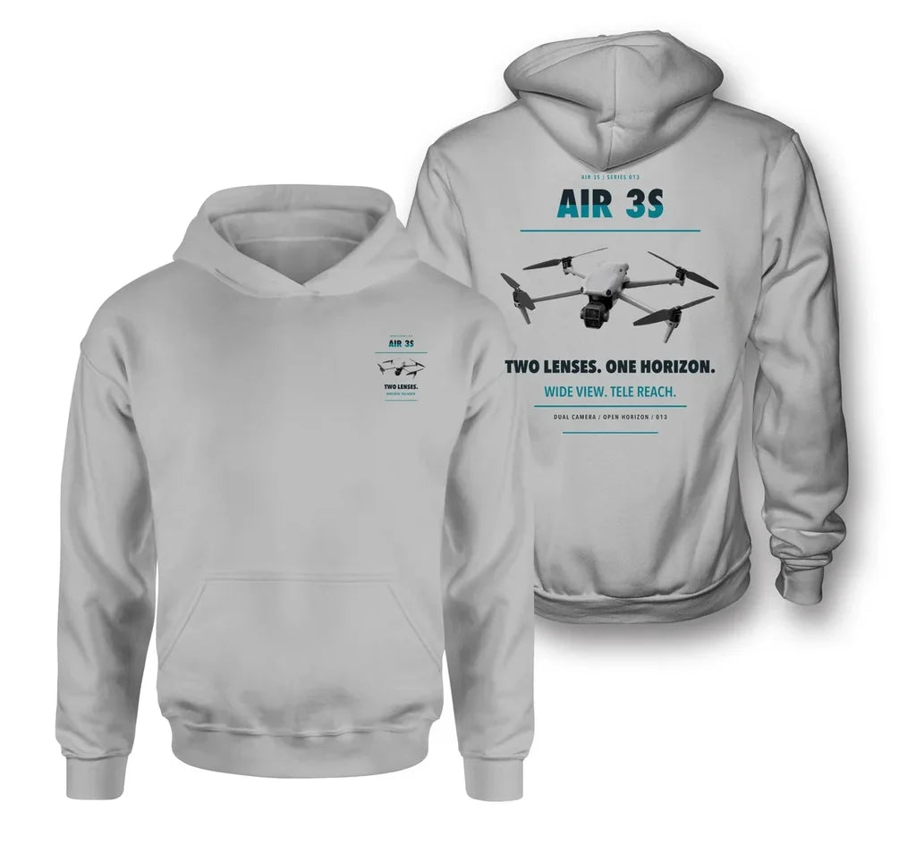 DJI Air 3S design on light gray hoodie