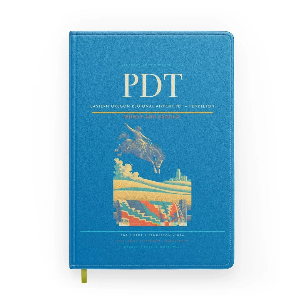 Eastern Oregon Regional Airport (PDT) design on turquoise notebook