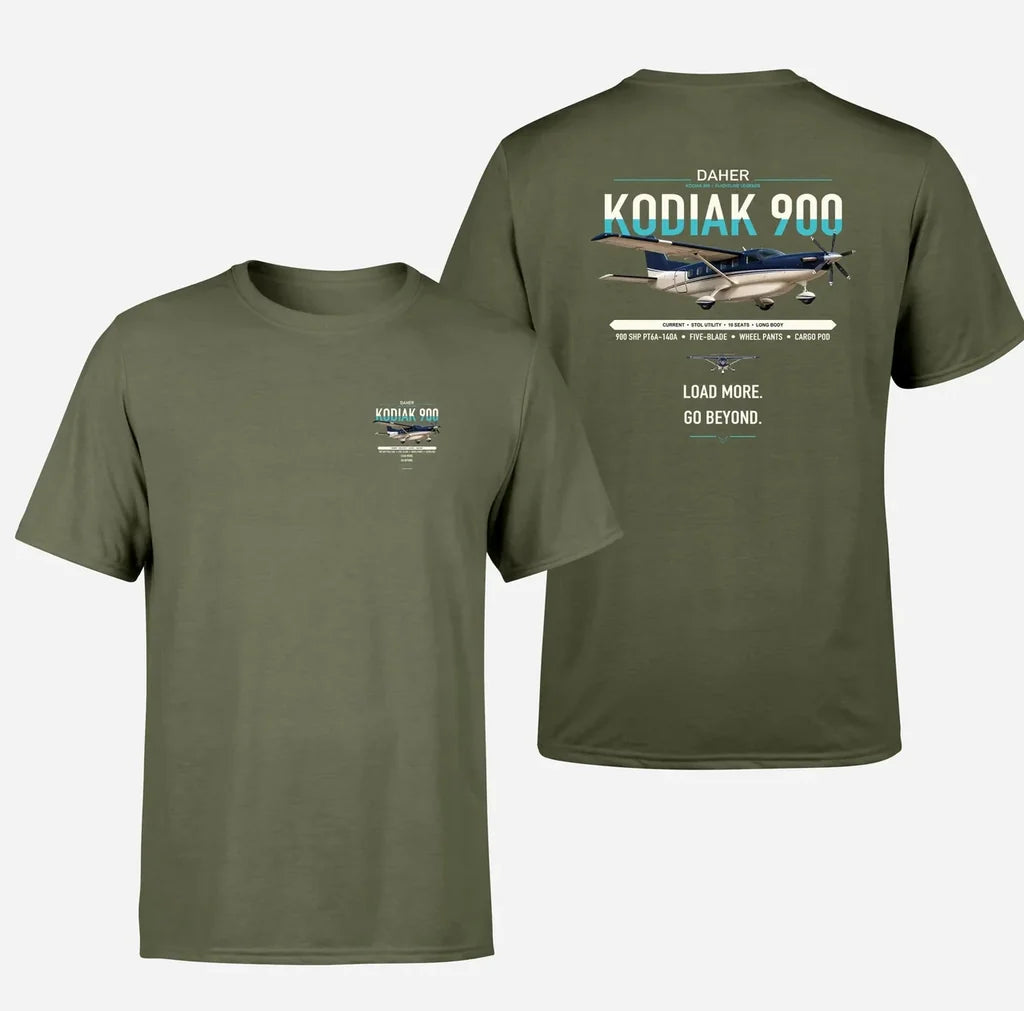 Daher Kodiak 900 design on green army t-shirt, double-side print