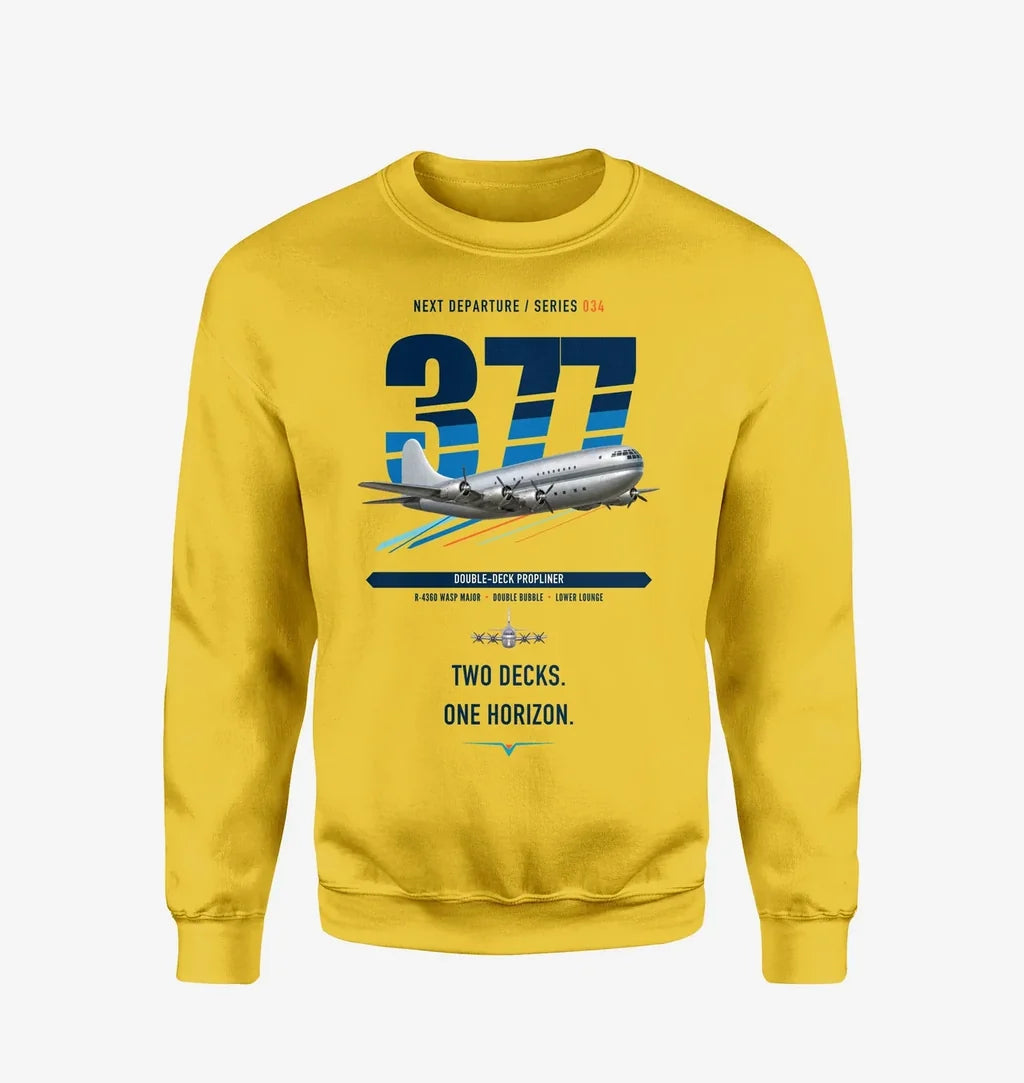 Boeing 377 Stratocruiser design on yellow sweatshirt