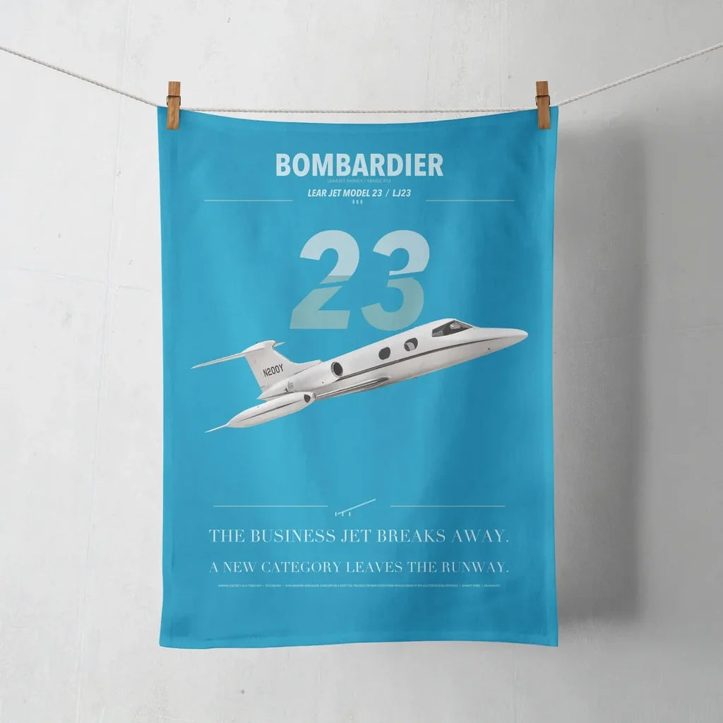 Bombardier Learjet 23 design on turquoise towel