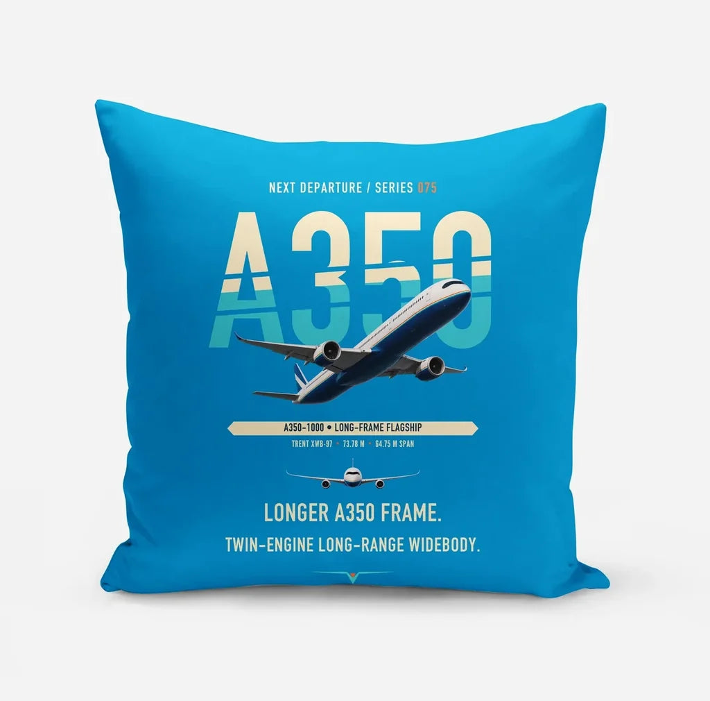 Airbus A350-1000 design on turquoise pillow