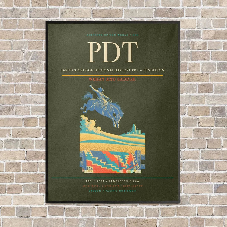 Eastern Oregon Regional Airport PDT — Pendleton vertical canvas print - framed - green army background