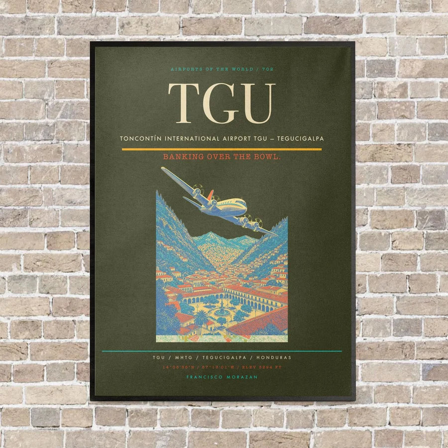 Toncontín International Airport TGU — Tegucigalpa vertical canvas print - framed - green army background