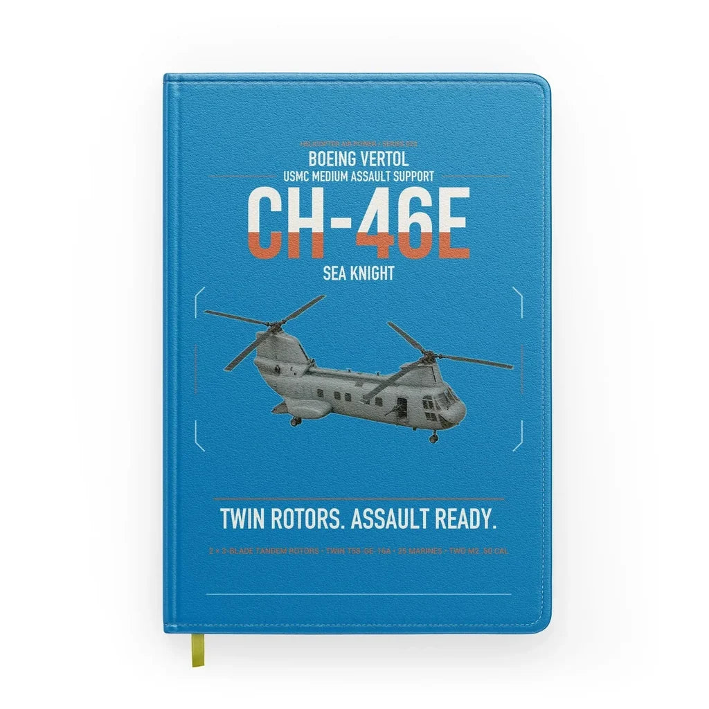 Boeing Vertol CH-46E Sea Knight design on turquoise notebook