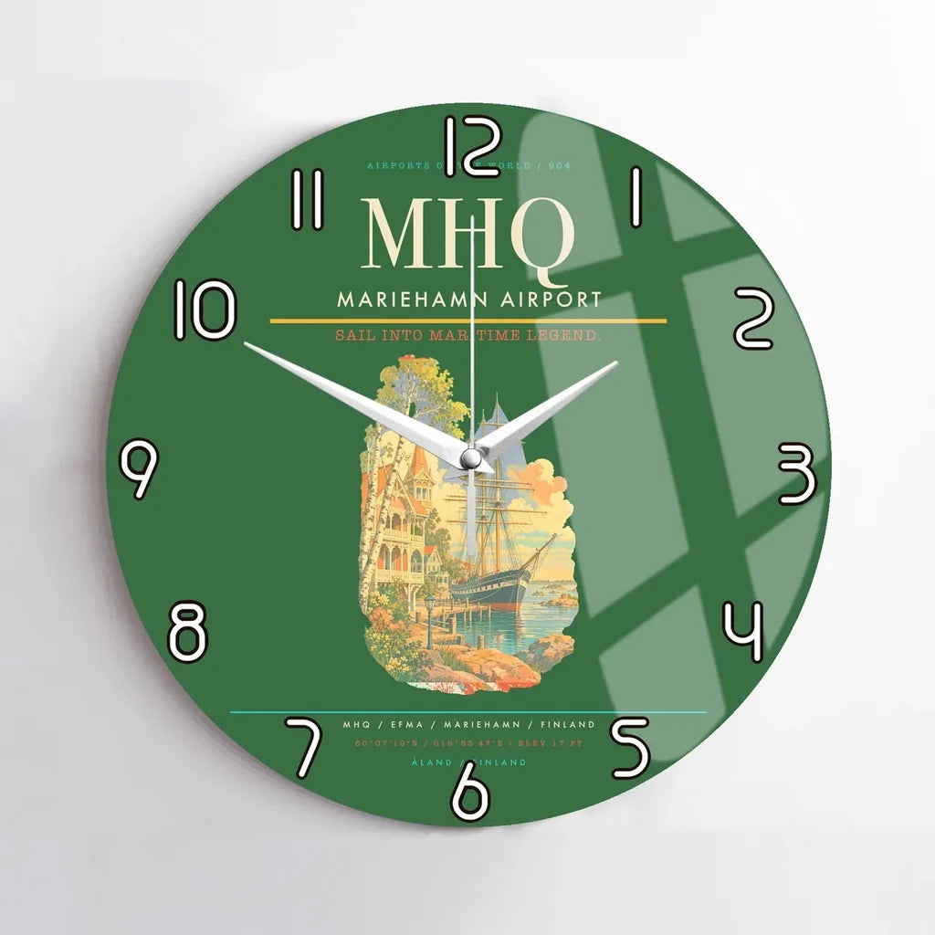 Mariehamn Airport (MHQ) design on green no frame wall clock