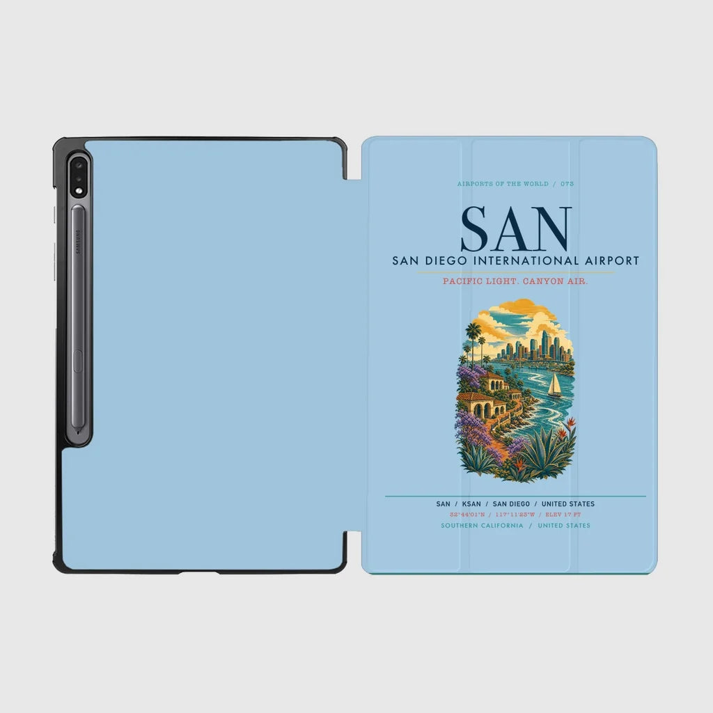 San Diego International Airport (SAN) design on light blue samsung tablet tablet case