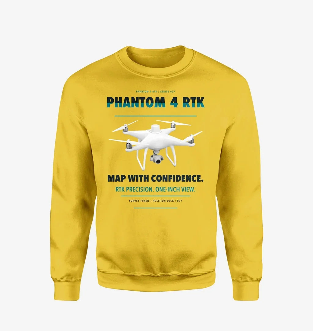 DJI Phantom 4 RTK design on yellow sweatshirt