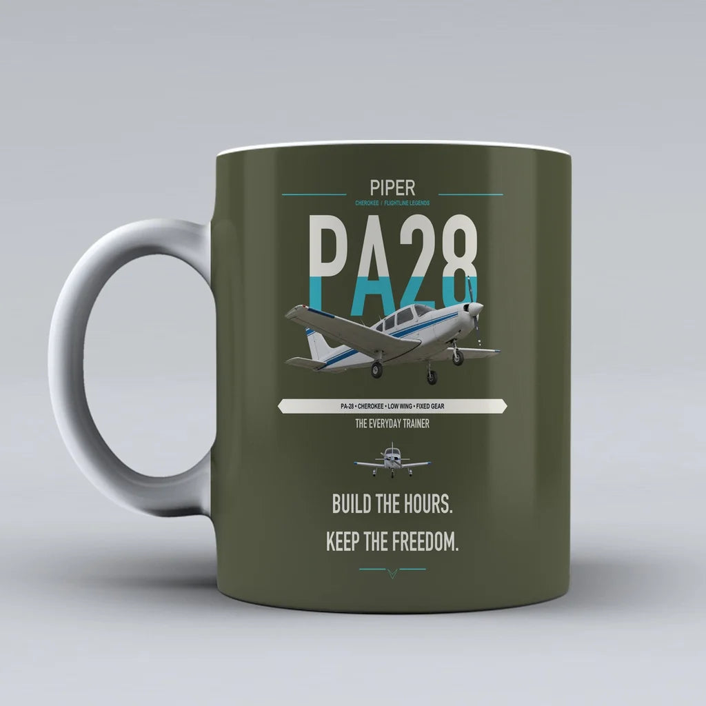 Piper PA-28 Cherokee design on green army ceramic mug, double-side print