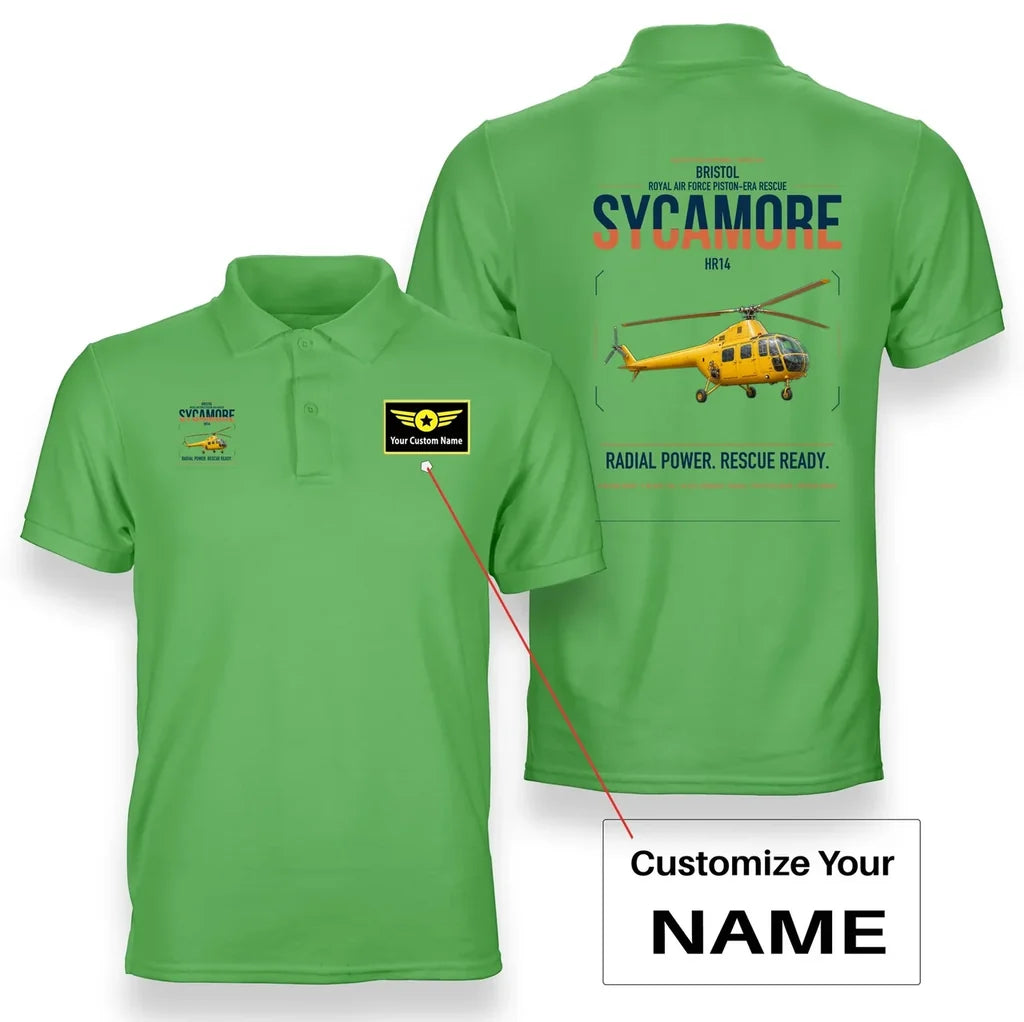 Bristol Sycamore HR14 design on light green+name double-side polo t-shirt, double-side print