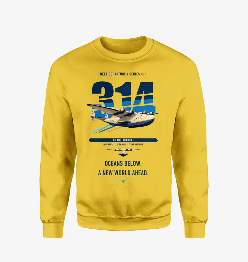 Boeing 314 Clipper design on yellow sweatshirt