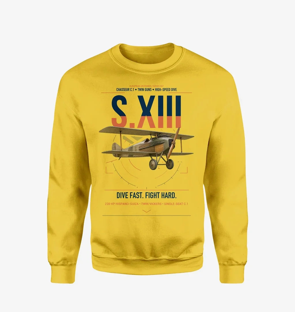SPAD S.XIII C.1 design on yellow sweatshirt
