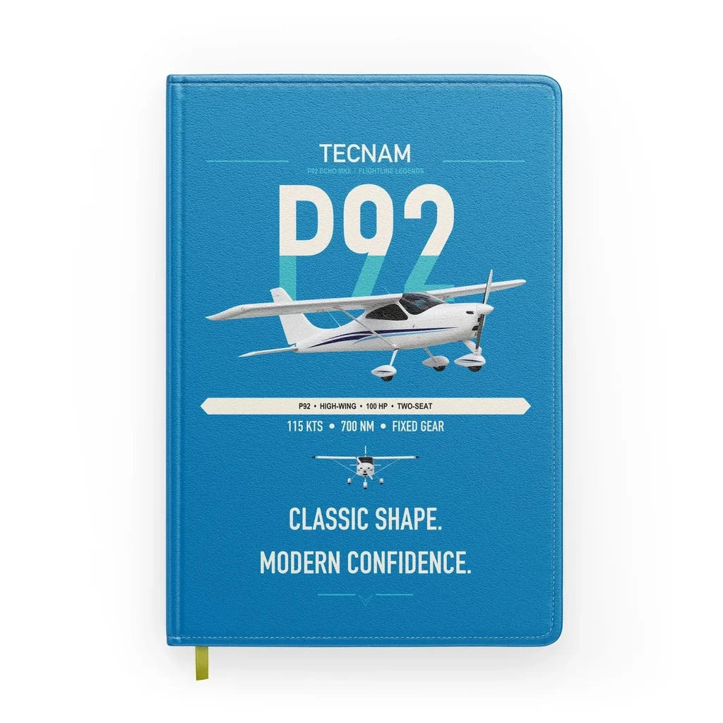 Tecnam P92 Echo MkII design on turquoise notebook