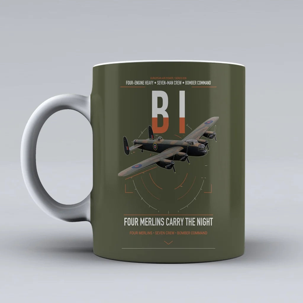 Avro Lancaster B I design on green army ceramic mug, double-side print