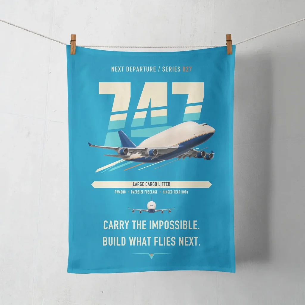 Boeing 747-400 Dreamlifter design on turquoise towel