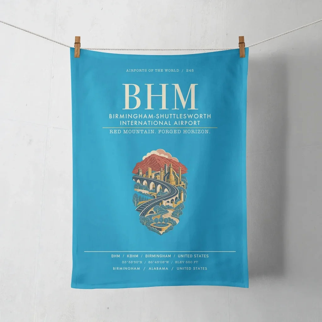 Birmingham-Shuttlesworth International Airport (BHM) design on turquoise towel