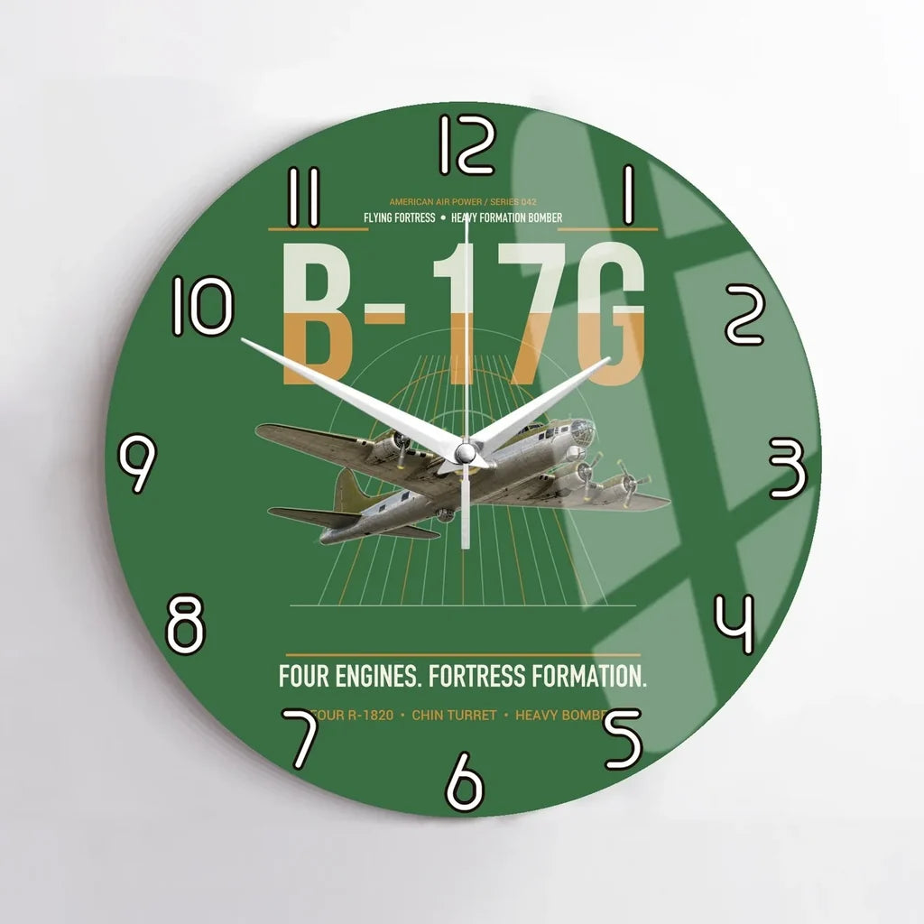 B-17G Flying Fortress design on green no frame wall clock