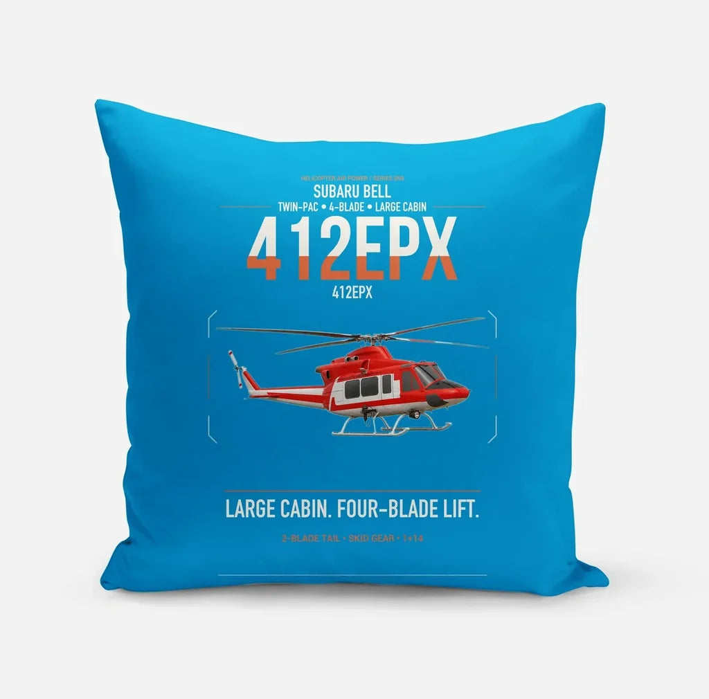 SUBARU Bell 412EPX design on turquoise pillow