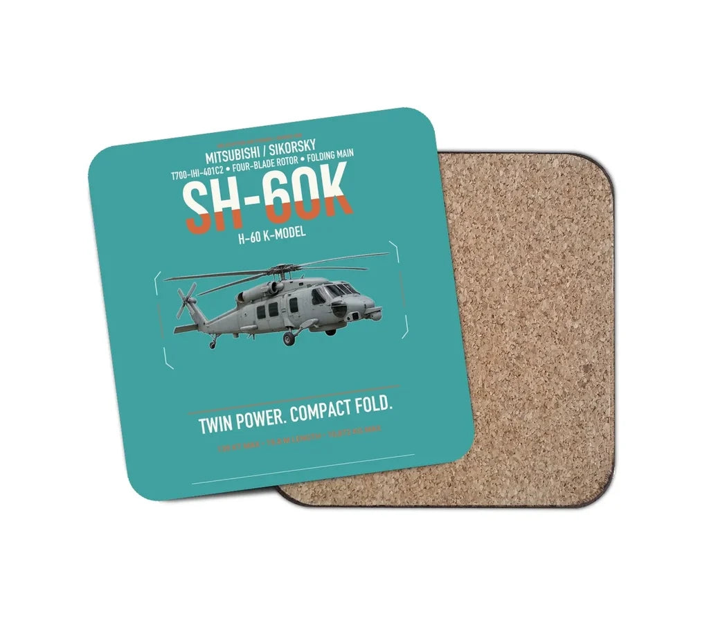 Mitsubishi Sikorsky SH-60K design on turquoise 1 piece coaster