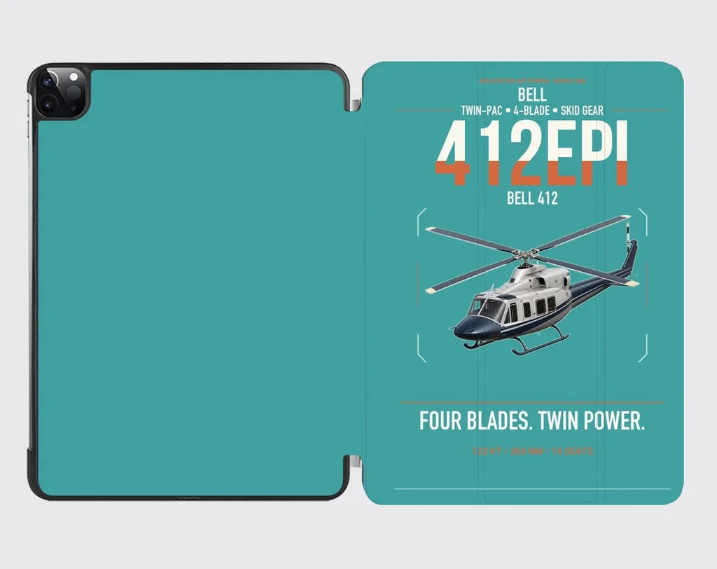 Bell 412EPI design on turquoise ipad tablet case