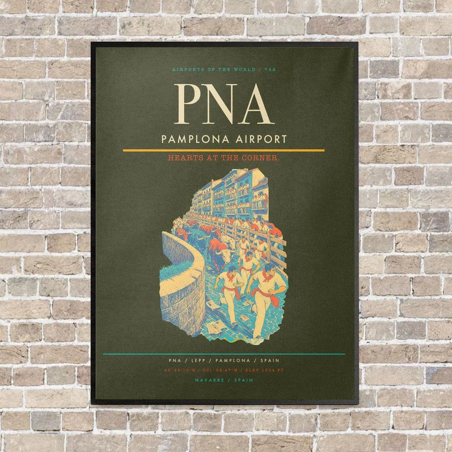 Pamplona Airport PNA vertical canvas print - framed - green army background