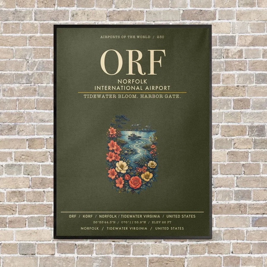 Norfolk International Airport ORF vertical canvas print - framed - green army background
