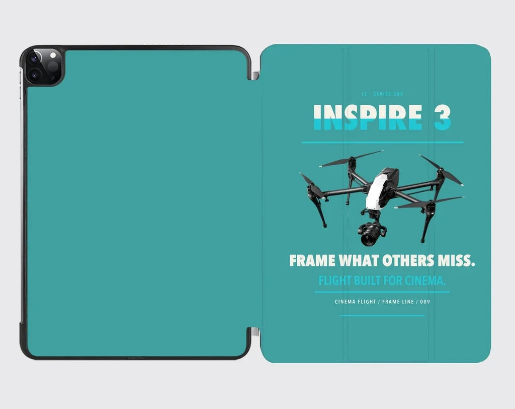 DJI Inspire 3 design on turquoise ipad tablet case