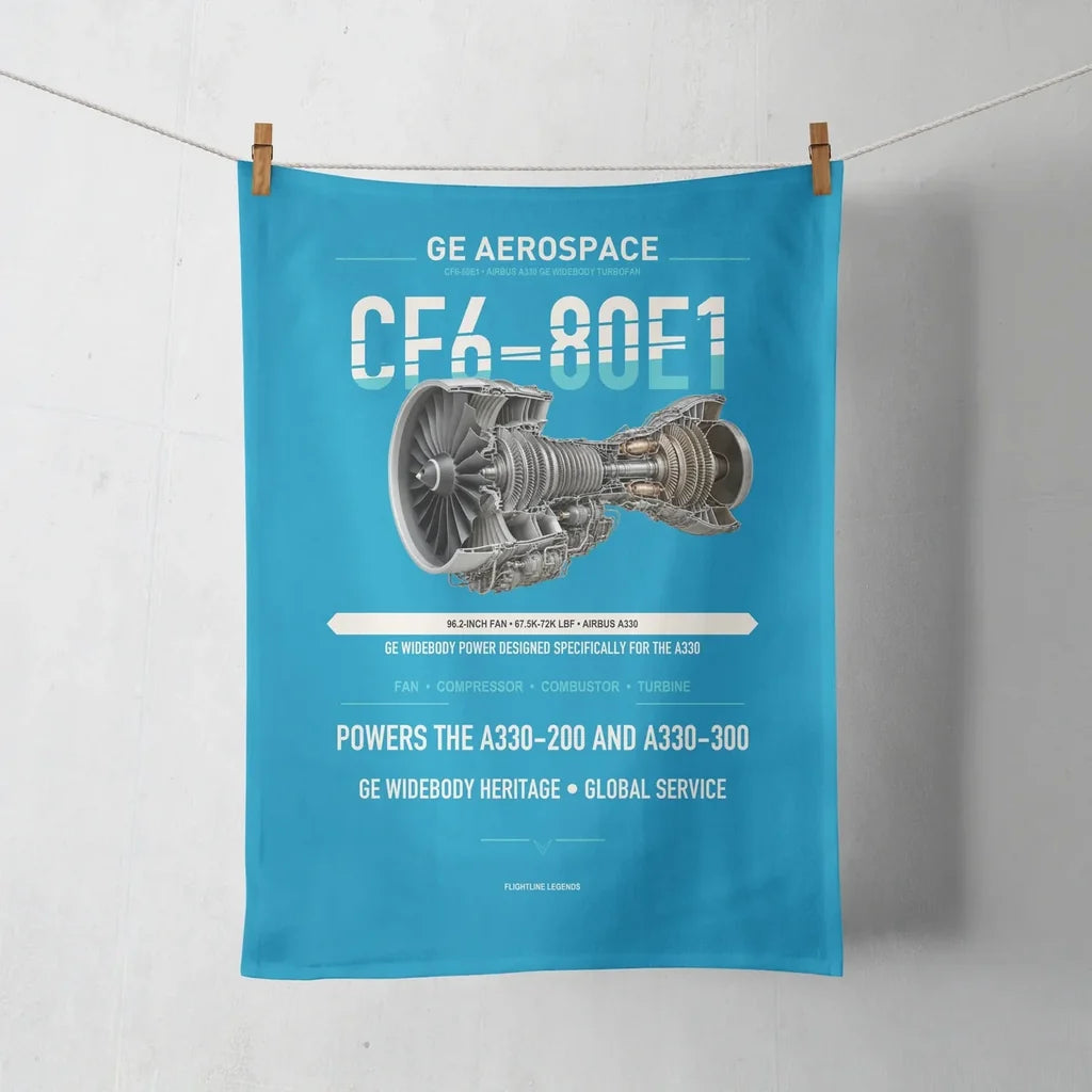 CF6-80E1 design on turquoise towel