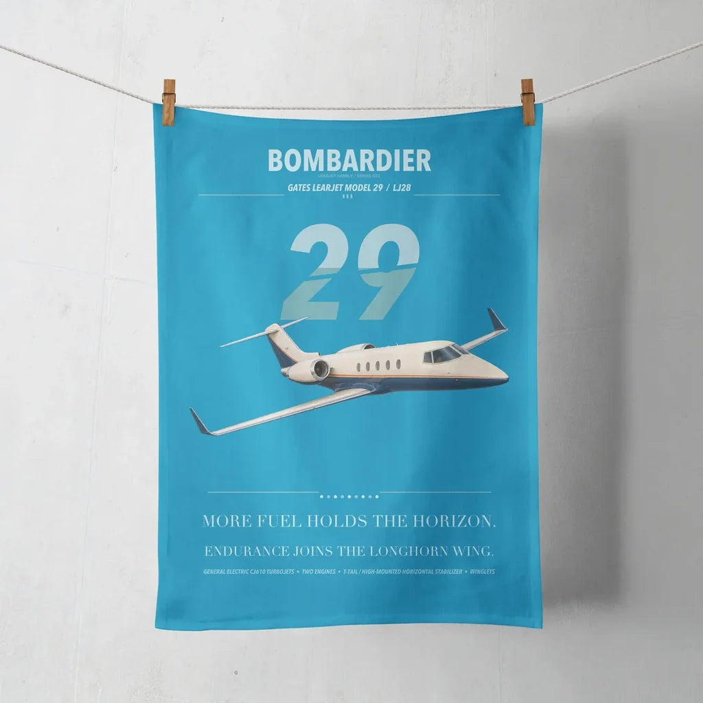 Bombardier Learjet 29 design on turquoise towel