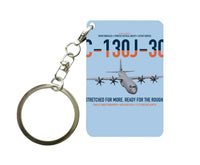 Thumbnail for C-130J-30 Super Hercules design on light blue designed key chain, double-side print