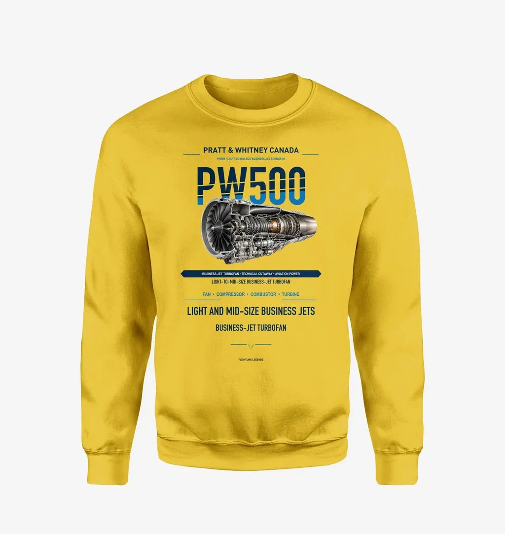PW500 design on yellow sweatshirt