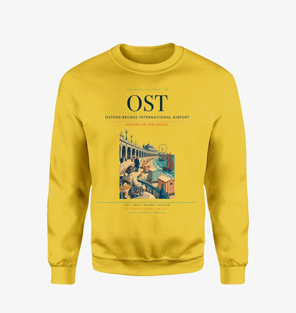 Ostend-Bruges International Airport (OST) design on yellow sweatshirt
