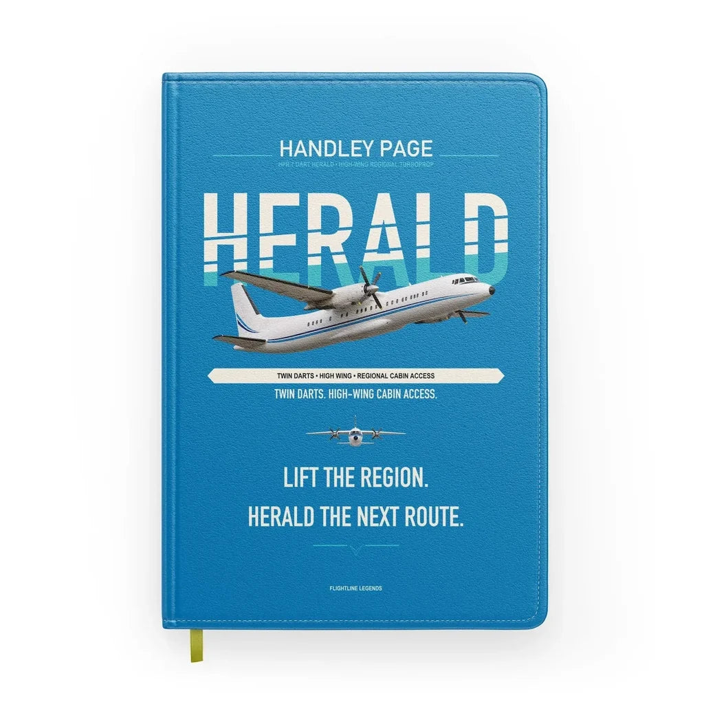 Handley Page HPR.7 Dart Herald design on turquoise notebook