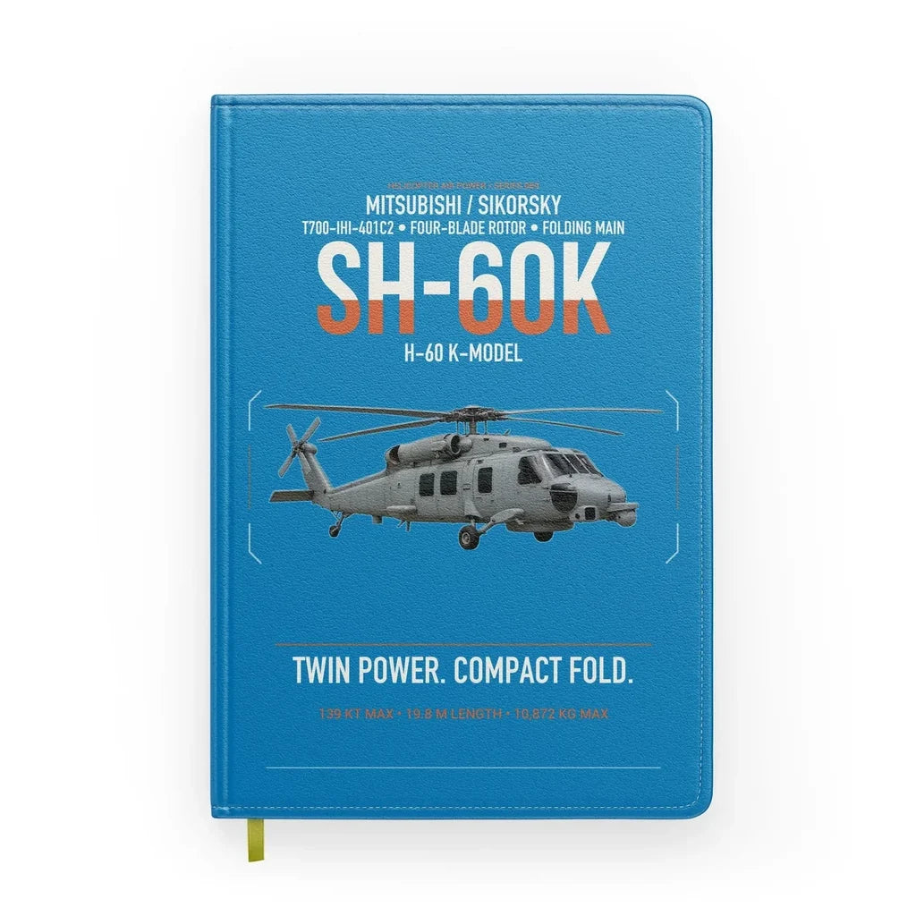 Mitsubishi Sikorsky SH-60K design on turquoise notebook