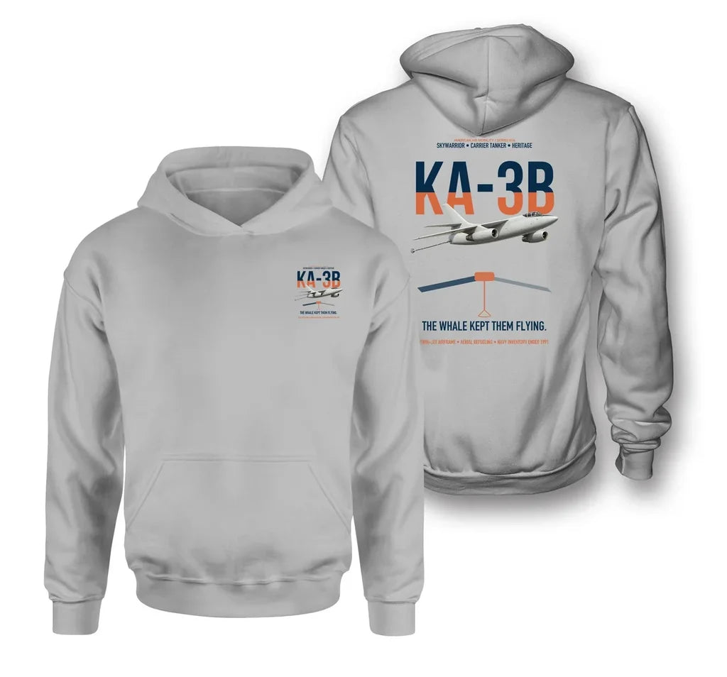 KA-3B Skywarrior design on light gray double-side hoodie, double-side print