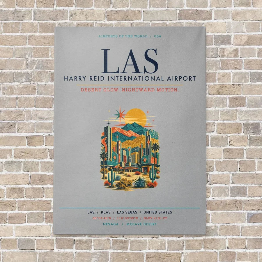 Harry Reid International Airport Las Vegas LAS vertical canvas print - no frame - light gray background