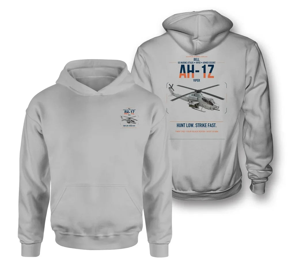 Bell AH-1Z Viper design on light gray double-side hoodie, double-side print