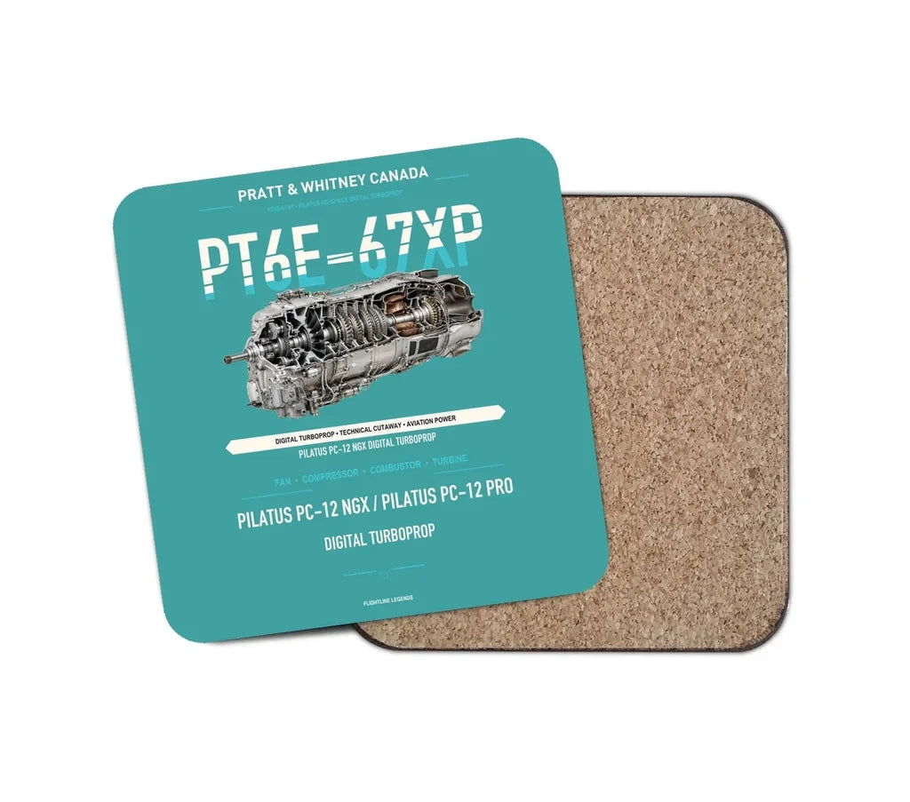 PT6E-67XP design on turquoise 1 piece coaster
