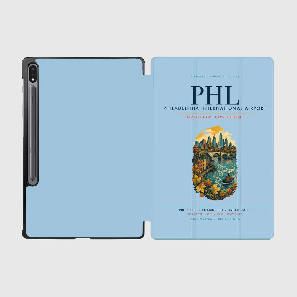 Philadelphia International Airport (PHL) design on light blue samsung tablet tablet case