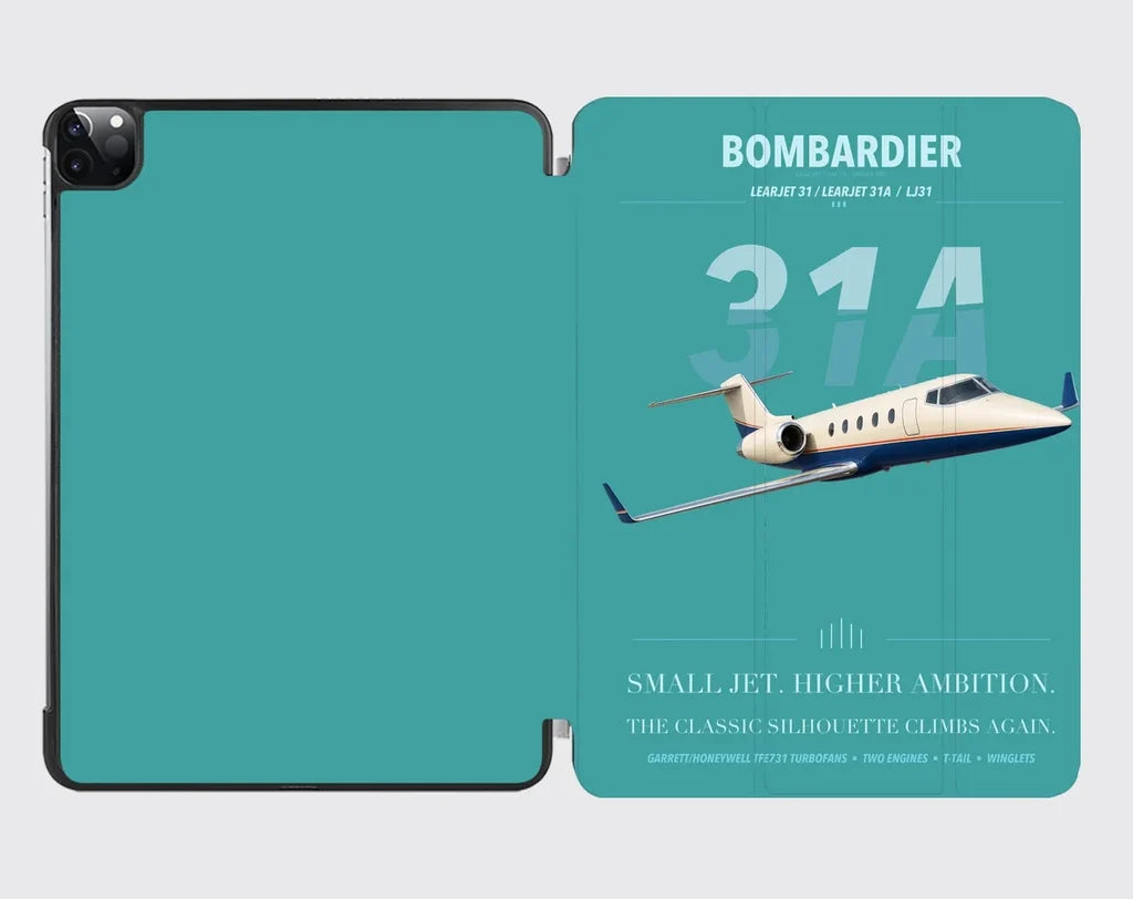 Bombardier Learjet 31A design on turquoise ipad tablet case