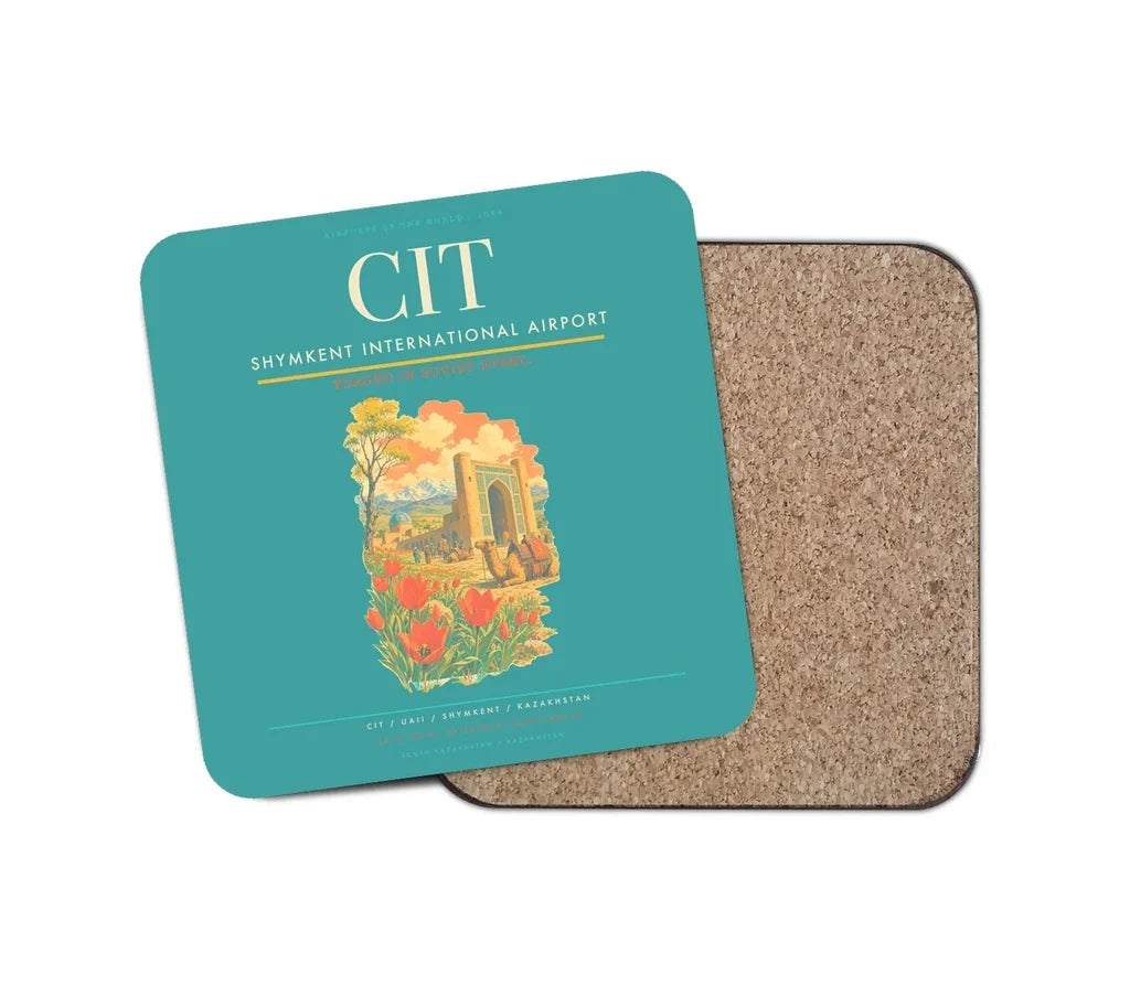 Shymkent International Airport (CIT) design on turquoise 1 piece coaster