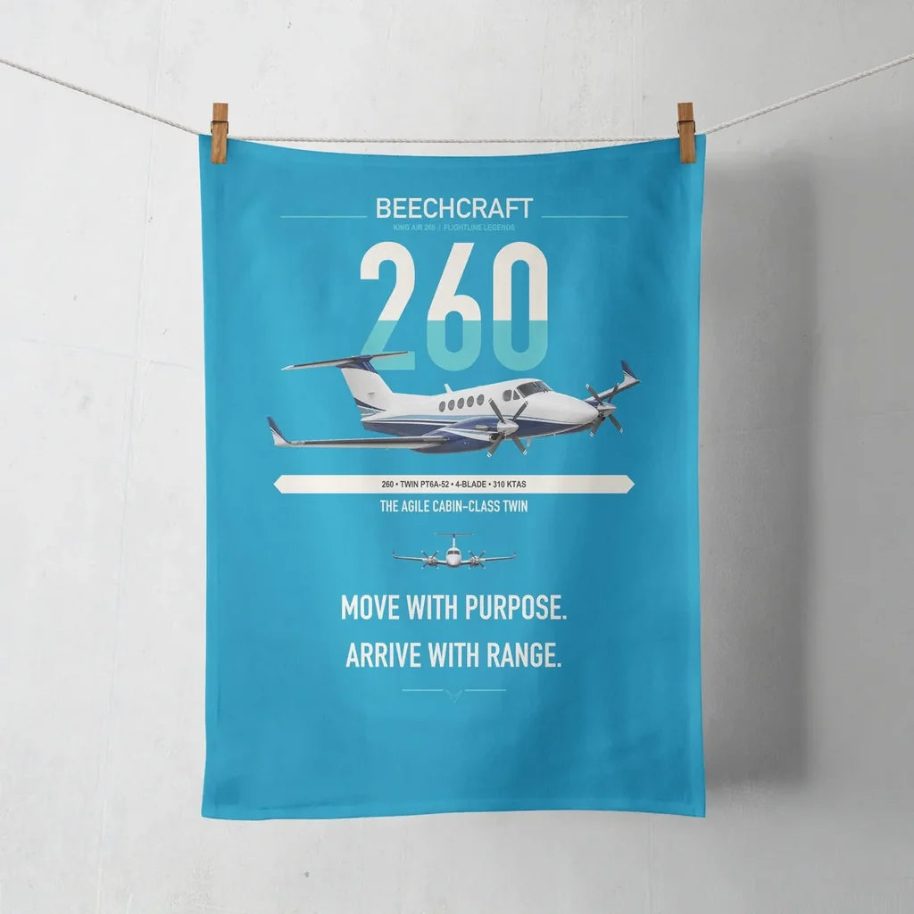 Beechcraft King Air 260 design on turquoise towel