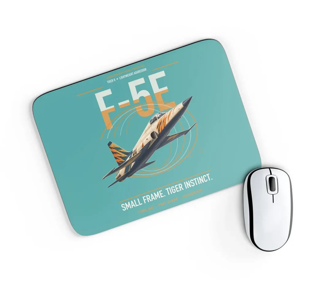 F-5E Tiger II design on turquoise rectangle mouse pad