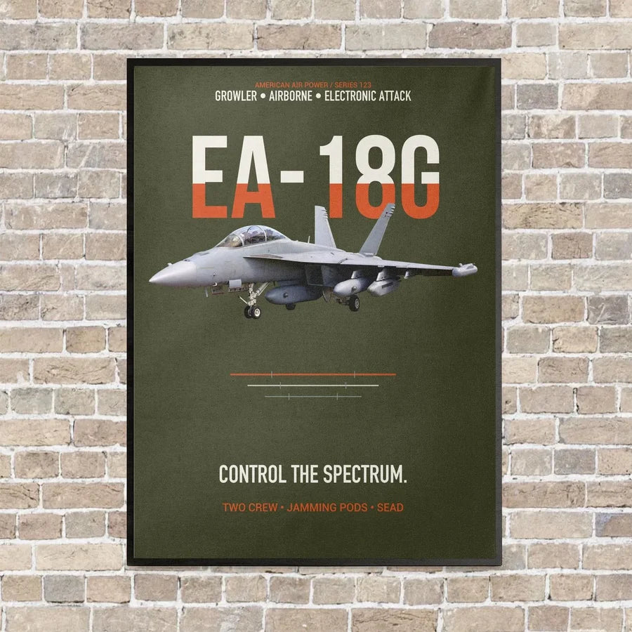 EA-18G Growler Control The Spectrum vertical canvas print - framed - green army background