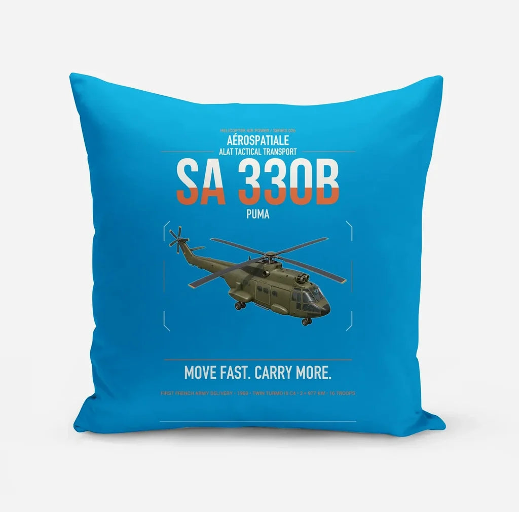 Aérospatiale SA 330B Puma design on turquoise pillow