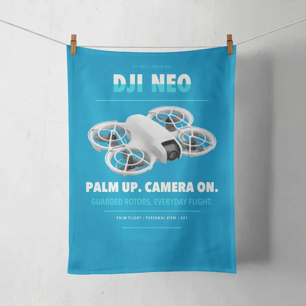 DJI Neo design on turquoise towel