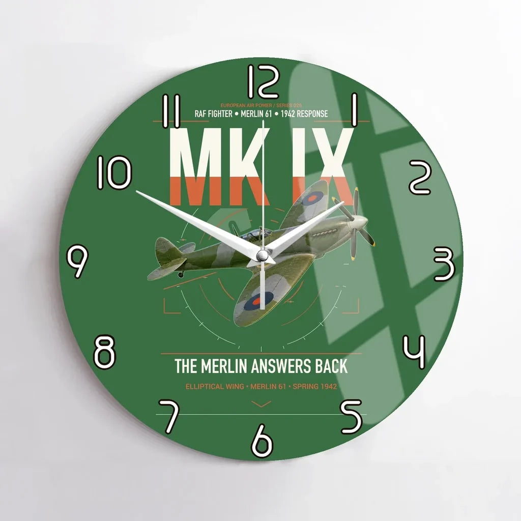 Supermarine Spitfire Mk IX design on green no frame wall clock