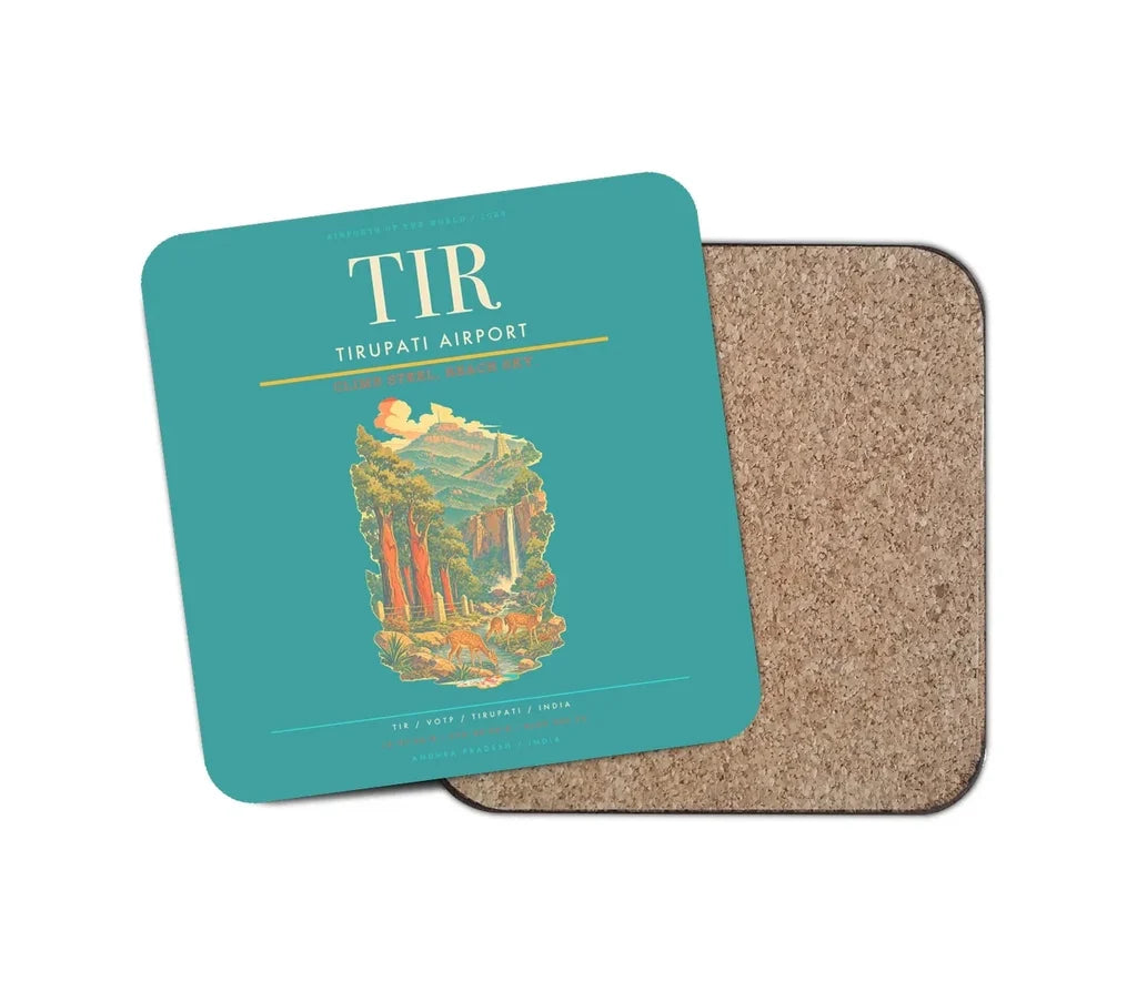 Tirupati Airport (TIR) design on turquoise 1 piece coaster