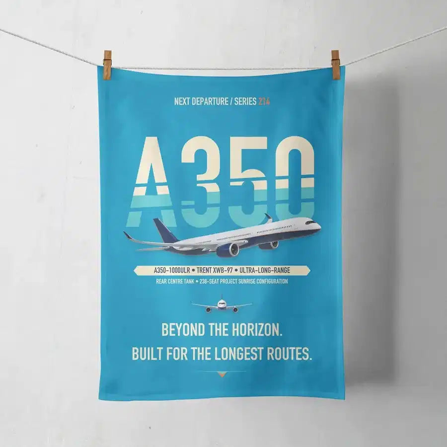 Airbus A350-1000ULR design on turquoise towel