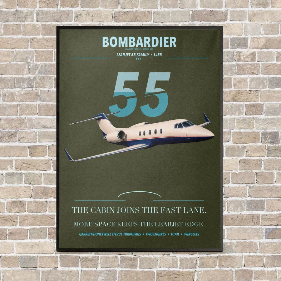 Bombardier Learjet 55 vertical canvas print - framed - green army background